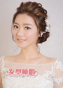 宽脸韩式新娘发型 宽脸三七分短发新娘盘发