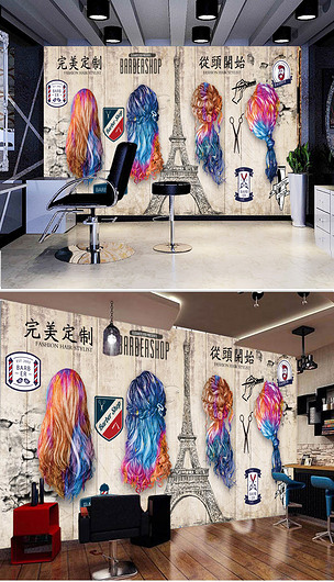 复古怀旧美女发型美发店背景墙下载-编号18615488-形象墙